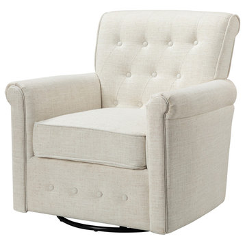 Swivel Armchair With Metal Base, Ivory