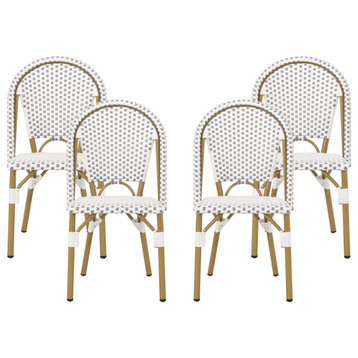 Baylor Outdoor French Bistro Chair, Set of 4, Gray/White/Bamboo Print Finish