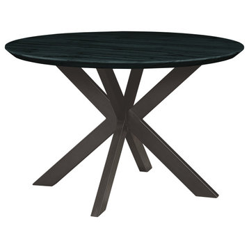 LeisureMod Ravenna 47" Round Dining Table, Geometric Metal Base, Ebony