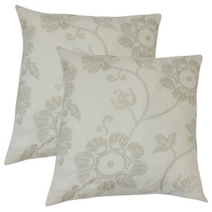 The Pillow Collection Pallavi Floral Persimmon Down Filled Throw Pillow