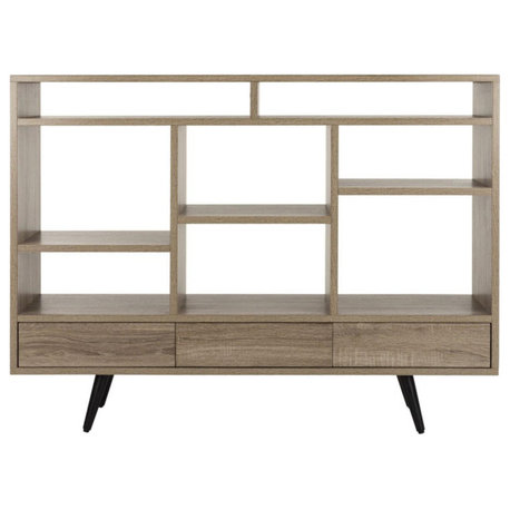 Pansy Retro Mid Century Wood Etagere/ Bookcase Oak/ Black