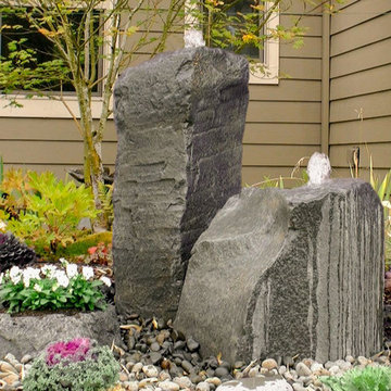 Double Cascade Handcrafted Bubbling Rock Fountain Kit with Accent Planter