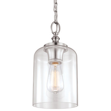 Murray Feiss P1310BS Hounslow Clear Glass Mini Pendant, Brushed Steel
