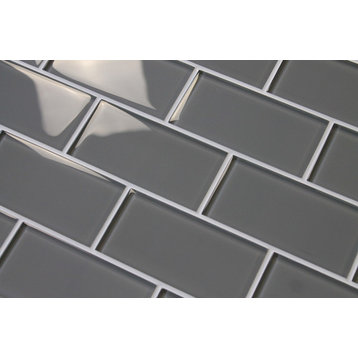 Pebble Gray 3x6 Glass Subway Tile, 3"x6" Tiles, Set of 8