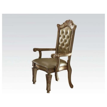 ACME Vendome Dining Side Chair in Bone PU and Gold Patina (Set of 2)
