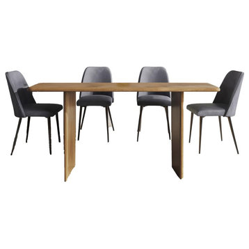 Five Piece 76 Rustic Modern Solid Wood Dining Set with Faux Leather Chairs