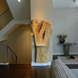 PRADD's Wall Mounted Live-Edge Slab Console w/Stainless Shelf - Artwork