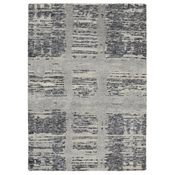Gray Hand Knotted Modern Hand Spun Undyed Wool Mat Oriental Rug, 2'0"x3'1"