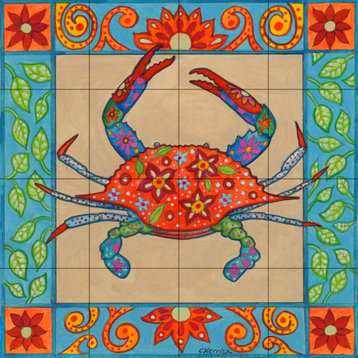 Tile Mural Bathroom Backsplash Mosaic Crab by Christine Kerrick