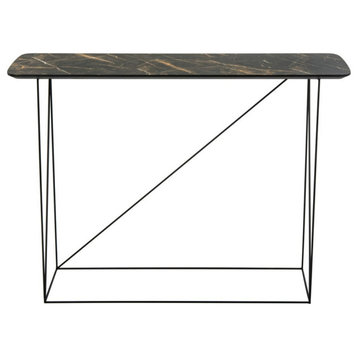Leila Rectangle Console Table Dark Gray/Brown Marble/Black