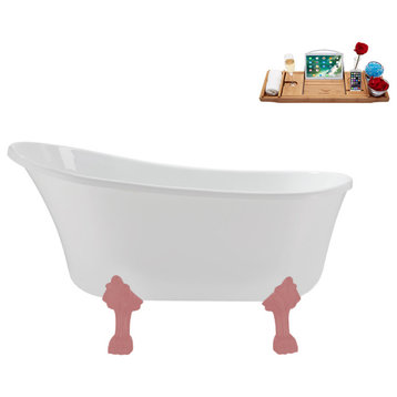 51'' Streamline N373PNK-IN-WH Soaking Clawfoot Tub and Tray with Internal Drain