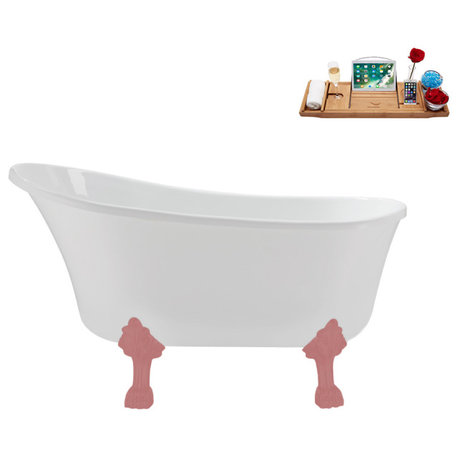 51'' Streamline N373PNK-IN-WH Soaking Clawfoot Tub and Tray with Internal Drain