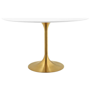 Modway Lippa 48" Oval Wood & Metal Dining Table in Gold and White