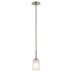 Kichler - Mini Pendant 1-Light, Brushed Nickel - The straight lines and up-sized satin etched glass of this Brushed Nickel 1 light mini pendant from the Shailene Collection create the perfect casual look for the updated urban lifestyle.