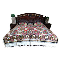 Mogul Interior - Cotton Handloom Bedspreads Bohemian Inspired Bed Cover 3 Pc Set - Sheet And Pillowcase Sets