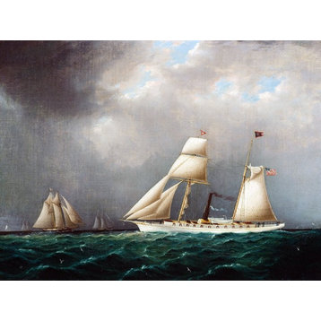 Tile Mural Seascape American Sailing Yacht in Emerald Sea, 6"x8", Glossy