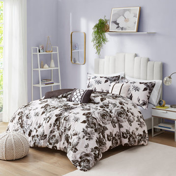 Intelligent Design Dorsey Black and White Floral Comforter Set