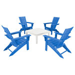 Polywood - Polywood Quattro 5-Piece Conversation Set, Pacific Blue/White - Simple to fold flat and travel with you by removing two pins at the front of the chair, the Quattro Folding Adirondacks pair beautifully with the POLYWOOD Modern Conversation Table for a cozy backyard, patio, or beach space. This set is constructed of durable POLYWOOD lumber available in a variety of attractive, fade-resistant colors and will never require painting, staining, or waterproofing.