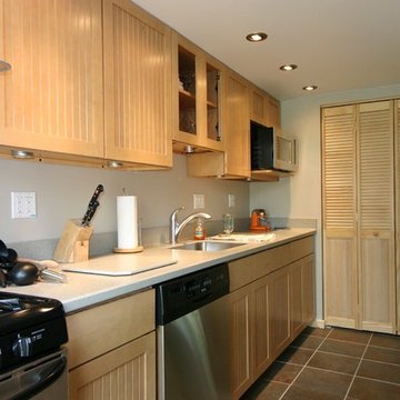 A view from the other end of this galley kitchen