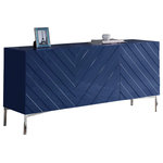 Meridian Furniture - Collette Sideboard/Buffet, Navy, Chrome Base - Organize the dining room with the help of this Collette Sideboard Buffet. This Meridian Furniture buffet has a rich chrome stainless steel base that adds a gleaming, modish vibe and chevron navy blue lacquered exterior for a contemporary finish. Use the amply sized top for holding collectibles, photos, and other knickknacks.