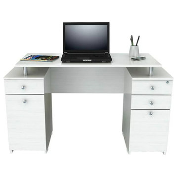Modern Desk, Double Pedestal Design With Drawers & Floating Worktop, Washed Oak