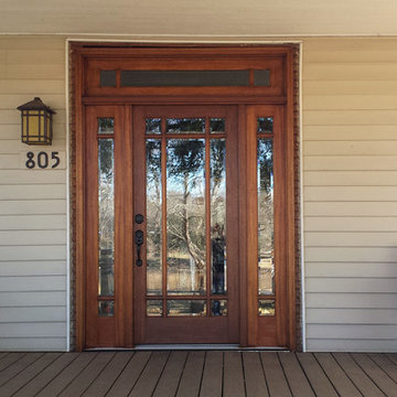 Mahogany wood door with sidelites and transom