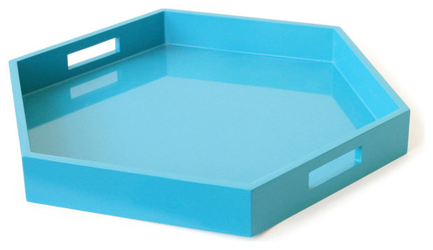 Contemporary Serving Trays Lacquer Hexagon Tray by Jonathan Adler