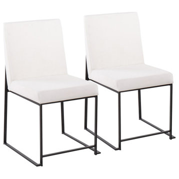 High Back Fuji Dining Chair, Set of 2, Black Steel, White Velvet