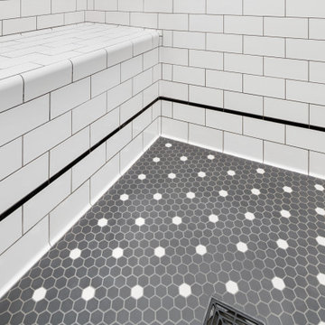 Craftsman Subway Tile Bathroom with Custom Mosaic Floor