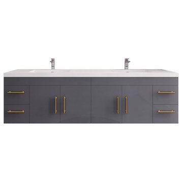 Rosa 84" Double Sink Wall Mounted Vanity with Reinforced Acrylic Sinks, Glossy Gray
