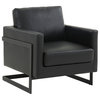 LeisureMod Lincoln Modern Leather Arm Chair With Black Steel Frame, Black