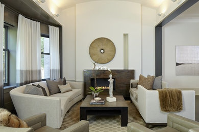 Inspiration for a transitional living room remodel in Chicago with a ribbon fireplace