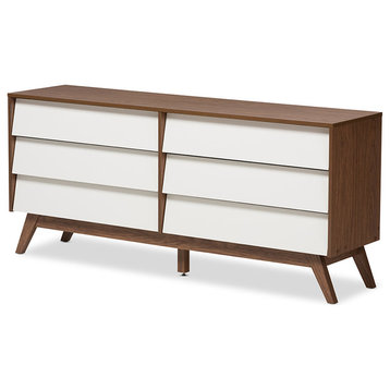 Hildon White and Walnut Wood 6-Drawer Storage Chest