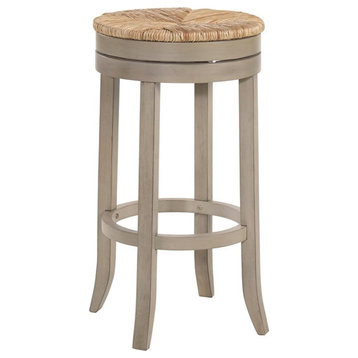 Pemberly Row Solid Wood 30" Swivel Rush Seat Bar Stool in Weathered Gray