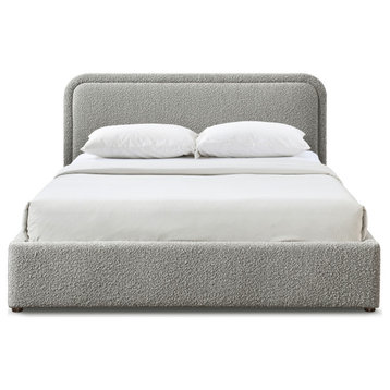 Omax Decor Chloe Upholstered Platform Queen Bed in Gray Boucle Fabric