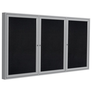 UrbanPro 36" x 72" 3 Door Enclosed Rubber Bulletin Board in Black