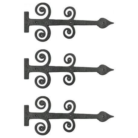Black Wrought Iron Dummy Strap Hinge 16" L Ornate Spade Rust Resistant Pack of 3