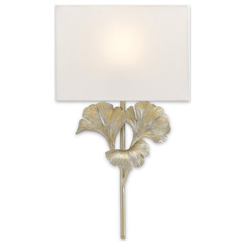 5900-0009 Gingko Wall Sconce, Distressed Silver Leaf