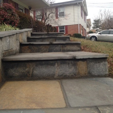 Flagstone Walkway in Silver Spring MD with Stone Retaining Walls & Rails