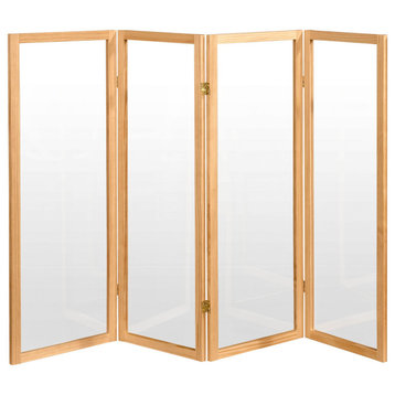 Room Divider, Lightweight Natural Wooden Frame & Clear Acrylic Panels, 4 Panels
