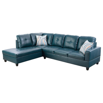 Star Home Living Corp Ben Faux Leather Left Sectional Sofa in Green Blue