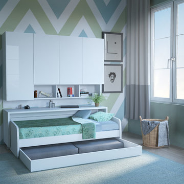 Compact Twin XL Sofa bed and Cabinets Wall System