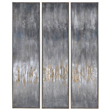 Large Metallic Streak 61in Painting Wall Art Abstract Gold Silver, 3-Piece Set