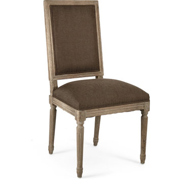 Louis Cowhide Side Chair - Aubergine Linen, Limed Gray Oak