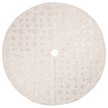 48"D White Plush With Snowflake Christmas Tree Skirt