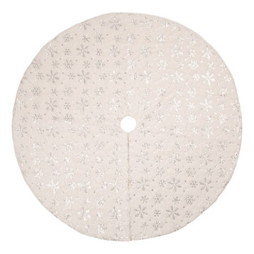 48"D White Plush With Snowflake Christmas Tree Skirt
