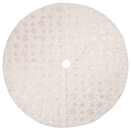 48"D White Plush With Snowflake Christmas Tree Skirt