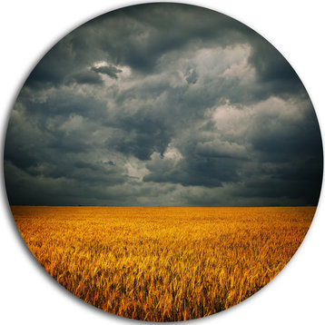Stormy Clouds Over Wheat Field, Landscape Round Wall Art, 11"
