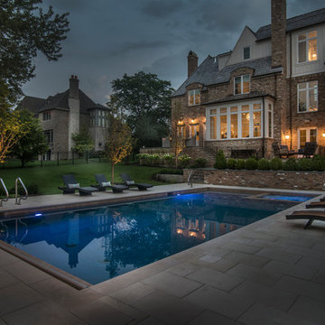 Hinsdale, IL Rectangular Swimming Pool, Sunshelf and Spa inside