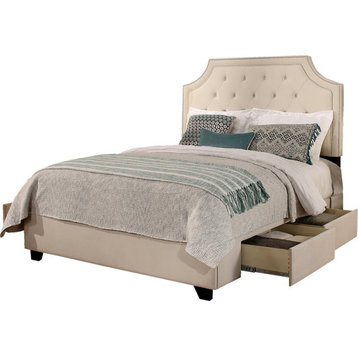 Audrey "Steel-Core" Platform Queen Bed/4-Drawers in Ivory Polyester blend